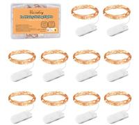 Vacoulery Fairy Lights Battery Powered, 1M 10LEDs Waterproof Copper Wire String Lights for Jars Holiday Wedding Party Birthday Christmas Halloween Indoor House Decorations (Warm White, 10 Pack)