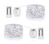 Vacoulery LED String Lights Battery Operated, 5M 50 LEDs Copper Wire Fairy Lights with Remote Control, 8 Modes Waterproof Dimmable for for Indoor Outdoor Decoration (2 Packs, Cold White)