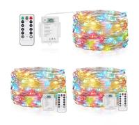 Vacoulery LED String Lights Battery Operated, 5M 50 LEDs Copper Wire Fairy Lights with Remote Control, 8 Modes Waterproof Dimmable for Bedroom, Party, Tree Decoration (3 Packs, Multicolor)