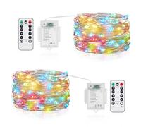Vacoulery LED String Lights Battery Operated, 5M 50 LEDs Copper Wire Fairy Lights with Remote Control, 8 Modes Waterproof Dimmable for for Indoor Outdoor Decoration (2 Packs, Multicolor)
