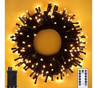 Vacoulery Lights Mains Powered 20M 200 LED Warm White Fairy Lights 8 Modes Fairy Lights Plug in with Remote Control & Timer for Christmas Outdoor Indoor Garden(Black Cable)