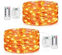 Vacoulery Orange Fairy Lights Battery Operated, 5M 50 LED Halloween Decoration String Lights with Remote Control, 8 Modes Waterproof for for Autumn Halloween Christmas Home Decor (2 Packs, Orange)