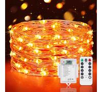 Vacoulery Orange Fairy Lights Battery Operated, 5M 50 LED Halloween Decoration String Lights with Remote Control, 8 Modes Waterproof for for Autumn Halloween Christmas Home Decor (1 Pack, Orange)
