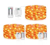 Vacoulery Orange Fairy Lights Battery Operated, 5M 50 LED Halloween Decoration String Lights with Remote Control, 8 Modes Waterproof for for Autumn Halloween Christmas Home Decor (3 Packs, Orange)