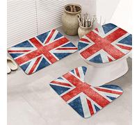 VACSAX Bath Mat Set 3 Piece The Union Flag Pattern Print Bathroom Rugs Set Non-Slip Absorbent Microfiber Bathroom Mats Contour Mat Toilet Seat Cover