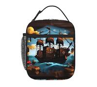 Vacsax Cartoon Pirate Ship Lunch Box for Men - Reusable Lunch Bag Men Adult Women- Insulated Small Lunchbox for Work Picnic