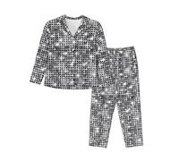 vacsAX Cozy and Breathable Women's Pajama Set - Relax in Style with Classic Collar and Elastic Waistband Silver Sequin Sparkle Pattern