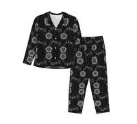vacsAX Cozy and Breathable Women's Pajama Set - Relax in Style with Classic Collar and Elastic Waistband Supernatural Symbols Black