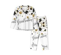 vacsAX Cozy and Breathable Women's Pajama Set - Relax in Style with Classic Collar and Elastic Waistband Graduation Congratulations