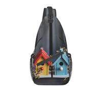 VACSAX Cross Chest Bag for Women Men Crossbody Bag Small Sling Bag Colorful Umbrella Sling Backpack for Travel Hiking Sports, Colorful Spring Birdhouses, One Size