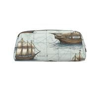 VACSAX Leather Pencil Case boat Map Print Pen Case Pencil Bag Leather Pencil Pouch Stationery Bag Organizer