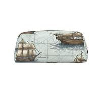 VACSAX Leather Pencil Case boat Map Print Pen Case Pencil Bag Leather Pencil Pouch Stationery Bag Organizer