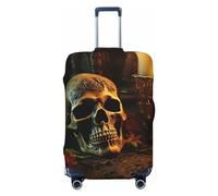 Vacsax Luggage Cover Washable Suitcase Cover Anti-Scratch Suitcase Protector With Concealed Zippers Candles And Scary Skull Travel Luggage Covers Fit 18-32 Inch Luggage, Black, S