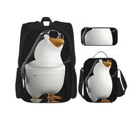 vacsAX Penguin with Glasses Lightweight Waterproof Backpack (3-Piece Set) with Lunch Bag, Pencil case for Office School