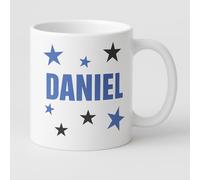 Vacso Trading ersonalised Name Mug for Boys & Men - Custom Any Name with Blue & Black Star Design - 11oz White Ceramic Mug - Gift for Kids, Teens, Dads, Brothers, Friends