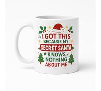 Vacso Trading Funny Secret Santa Mug 11oz - “I Got This Because My Secret Santa Knows Nothing About Me” - Christmas Gag Gift Coffee Cup for Office, Coworkers, Friends & Holiday Exchanges