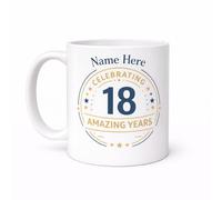 Vacso Trading Personalised Birthday Mug - Any Name & Any Age - 18th, 21st, 30th, 40th, 50th Birthday Gift - Custom Ceramic Mug for Him or Her (Blue/Gold Birthday Mug)