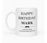Vacso Trading Personalised Birthday Mug for Him 11oz - Custom Name Coffee Mug - Funny Happy Birthday Gift for Men - Husband, Boyfriend, Dad, Friend - A Refined Man Design