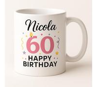Vacso Trading Personalised Birthday Mug for Women - Custom Pink Age with Candle & Any Name - 11oz Ceramic Gift for 18th, 21st, 30th, 40th, 50th & 60th Birthdays (60th Birthday Mug)