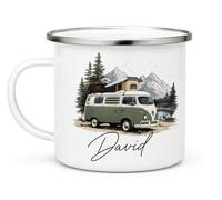 Vacso Trading Personalised Camping Enamel Mug - Custom Caravan & Campervan Mug - Personalised Outdoor Mug for Camping, Motorhome & Caravan Holidays (Camper Van Enamel Mug)