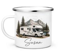 Vacso Trading Personalised Camping Enamel Mug - Custom Caravan & Campervan Mug - Personalised Outdoor Mug for Camping, Motorhome & Caravan Holidays (Motorhome Enamel Mug)