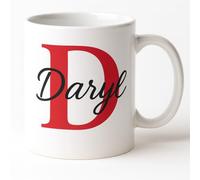 Vacso Trading Personalised Initial Mug - Custom Letter & Name in 5 Colours (Red, Lilac, Army Green, Grey, Beige) - 11oz White Ceramic Mug - Custom Gift for Men, Women, Kids, Teachers (Red Initial)