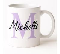 Vacso Trading Personalised Initial Mug - Custom Letter & Name in 5 Colours (Red, Lilac, Army Green, Grey, Beige) - 11oz White Ceramic Mug - Custom Gift for Men, Women, Kids, Teachers (Lilac Initial)