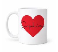 Vacso Trading Personalised Name Heart Mug - Custom Red Heart Coffee Cup - Romantic Gift for Her or Him, Valentine’s Day, Anniversary, Birthday or Love Gift
