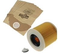 vacspare 5 Double Micro Paper Dust Bags + Cartridge Filter Compatible With Karcher A2104 A2105 A2111 Wet & Dry Vacuum Cleaners