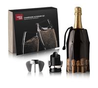 Vacu Vin 38899606 Champagne Accessory Set 3 Pieces - Champagne Cooler, Champagne Stopper and Pourer, Champagne Opener, Black
