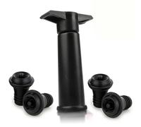 Vacu Vin Black Pump with Wine Saver stoppers - Keeps wine fresh for up to 10 days (Black）