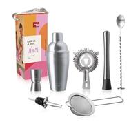 Vacu Vin Cocktail Set Plus - 7-Piece Bartender Kit with Stainless Steel Tools - Includes Shaker, Jigger, Muddler, Strainer, Pourer, Sieve, and Bar Spoon - Dishwasher Safe Home Bar Set