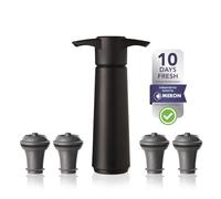Vacu Vin Original Wine Vacuum Pump - Wine Bottle Stoppers - 4-Pack Black | Wine saver vacuum seal, keeps wine fresh up to 10 days, audible click, 4 reusable dishwasher-safe stoppers, upright storage