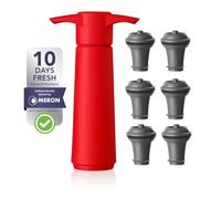 Vacu Vin Red Pump with Wine Saver stoppers - Keeps wine fresh for up to 10 days (Red 6 Stoppers)