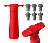 Vacu Vin Red Pump with Wine Saver stoppers - Keeps wine fresh for up to 10 days (Red 6 Stoppers)