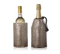 Vacu Vin Wine and Champagne Cooler Sleeve Set - Platinum - Flexible Wine Bottle Chiller - Reusable Ice Sleeve - Metallic Wine Accessory - Fits 750ml Bottles - Fast, Elegant Cooling for Any Occasion