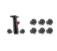 Vacu Vin Wine Saver Gift Set - Black | 1 x Vacuum Pump + 2 x Vacuum Wine Stopper & 6 Piece Stopper for Wine, Grey