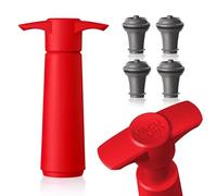 Vacu Vin Wine Saver Pump Red with Vacuum Wine Stopper - Keep Your Wine Fresh for up to 10 Days - 1 Pump 4 Stoppers - Reusable - Made in the Netherlands