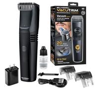 Vacutrim Cordless Beard Trimmer for Men, Rechargeable Mens Shaver with 20 Trim Setting Calibration Dial & Built-in Vacuum Electric Shavers + Pubic Hair Trimmer for Men 17 CM Mens Trimmer As Seen On TV