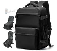 Vacuum Backpack Travel Bag With Pump,Large Travel Backpack for Women Men Wizz Air/Easyjet/Ryanair 40x30x20 Underseat Hand Luggage Bag Carry On Cabin Size Flight Rucksack Fit 14/15.6 Inch Laptop Black