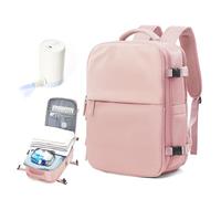 Vacuum Backpack Travel Bag with Pump, Vacuum Compression Backpack for Women Men, Ryanair Cabin Bags 40x20x25 Underseat, Carry On Personal Item Hand Luggage, Water-resistant, Laptop Pocket, Pink