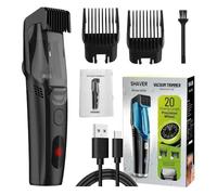 Vacuum Beard Trimmer for Men, Rechargeable Electric Mens Beard Trimmer with Adjustable Length Comb (1-20mm), Cordless Mustache Trimmer for Men with Built-in Vacuum for Facial, Sideburns (Glossy Black)