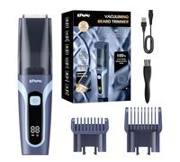 Vacuum Beard Trimmer Men Rechargeable Electric Shaver, Adjustable Beard Trimmers with Ceramic Blade, IPX7 Waterproof Cordless Body Hair Trimmer for Men with Type-C Charging, LCD Display (Blue)