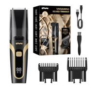 Vacuum Beard Trimmer Men Rechargeable Electric Shaver, Adjustable Beard Trimmers with Ceramic Blade, IPX7 Waterproof Cordless Body Hair Trimmer for Men with Type-C Charging, LCD Display (Black)