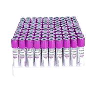 Vacuum Blood Collection Tube 100PCS, 2ml/5ml/10ml Glass with Purple Screw Cap for Laboratory Use