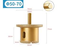 Vacuum Brazed Diamond Core Drill Bits for Marble, Granite, Ceramic & Tile - 40-60/45-65/50-70mm Triangular Shank Hole Openers, 64-72mm Total Length, 1pc