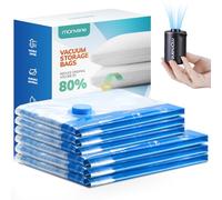 Vacuum Compression Storage Bags for Clothes - 6 Pack Reusable Space Saver Bags with Wireless Electric Air Pump for travel (3 Medium + 3 Small)