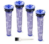 Vacuum Filter Replacement for Dyson V6 V7 V8 DC58 DC59 DC61 DC62, 4-Pack | Fits Animal, Absolute, Total Clean, Fluffy & Flexi; replaces 965661-01. Washable cotton pre-filters help maintain suction.