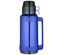 Vacuum Flask 1.8L - Insulated Plastic Mondial Thermal Flask for Hot & Cold Drinks | Durable Travel Bottle with Push-Button Lid (Blue)