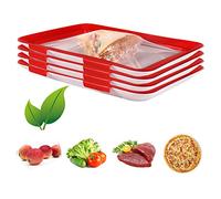 Vacuum Fresh Storage Tray, Reusable Food Storage Container Creative Stackable Food Preservation Tray Vacuum Preservation Tray with Elastic Lid, for Vegetable Fruit Meat Fish (4 PCS)